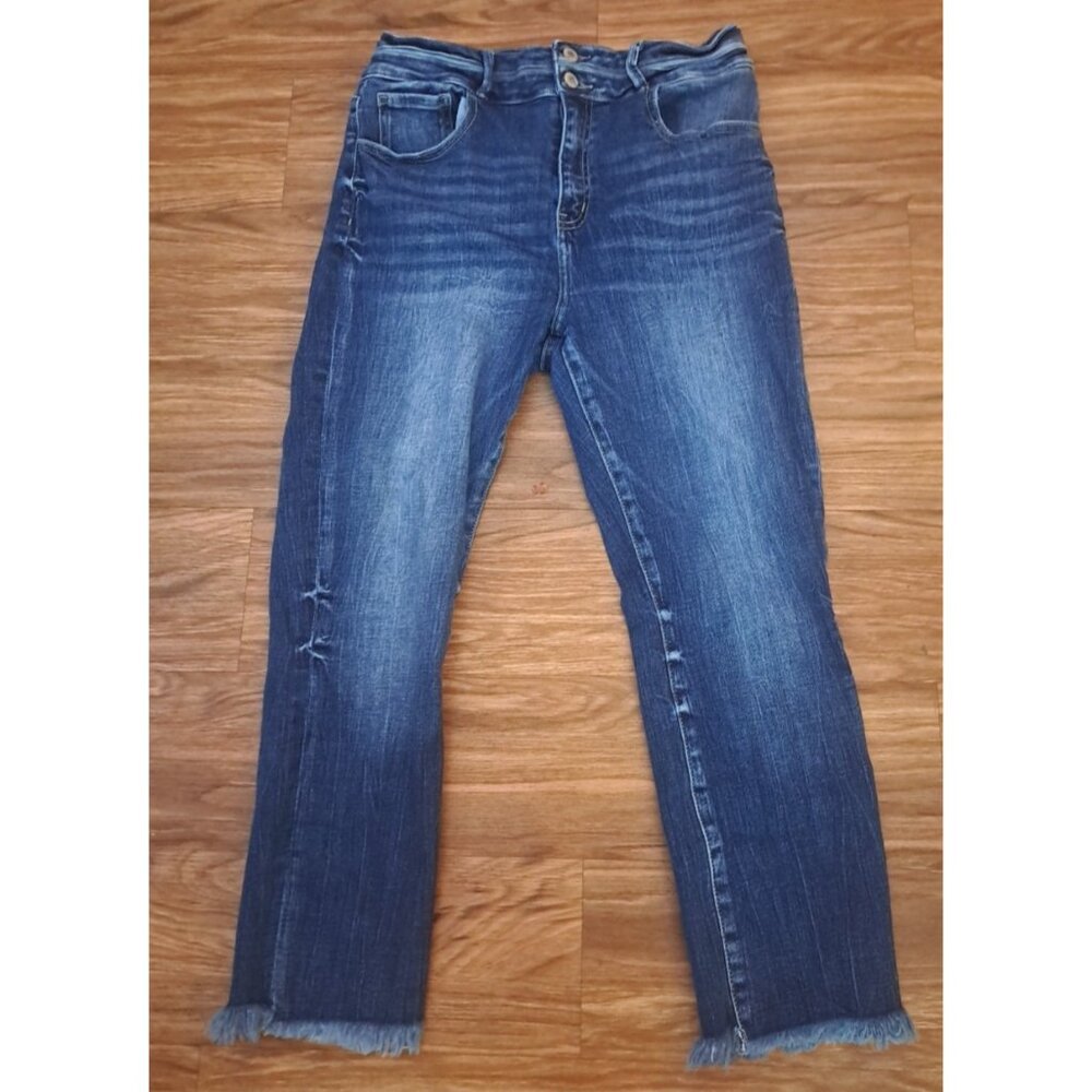 Womens Kancan Kurvy Ultra High Rise Ankle Jeans Stretch Frayed Hem 2 Button 30